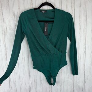 Lulus NWT Emerald Green Long Sleeve Bodysuit XS
